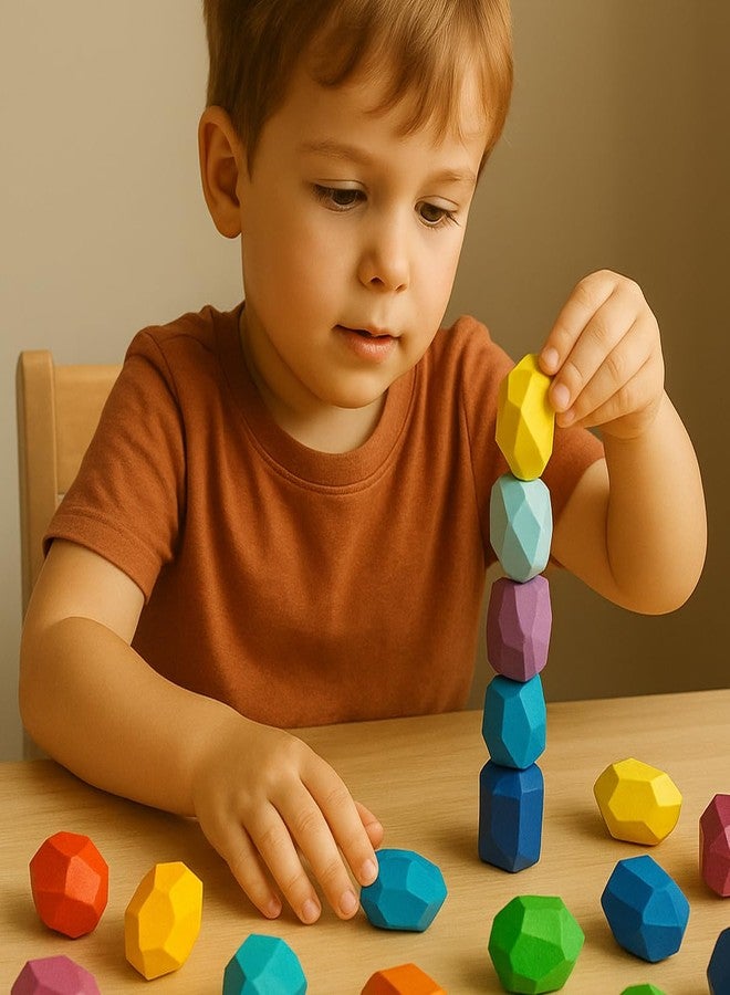 TOKYODO Multicolor Wooden Balancing Stones for Stacking | Zen Blocks | Stacking Stones | Wooden Blocks for Balancing Stacking Game Indoors | Educational Toys for Kids (10) - Image 4